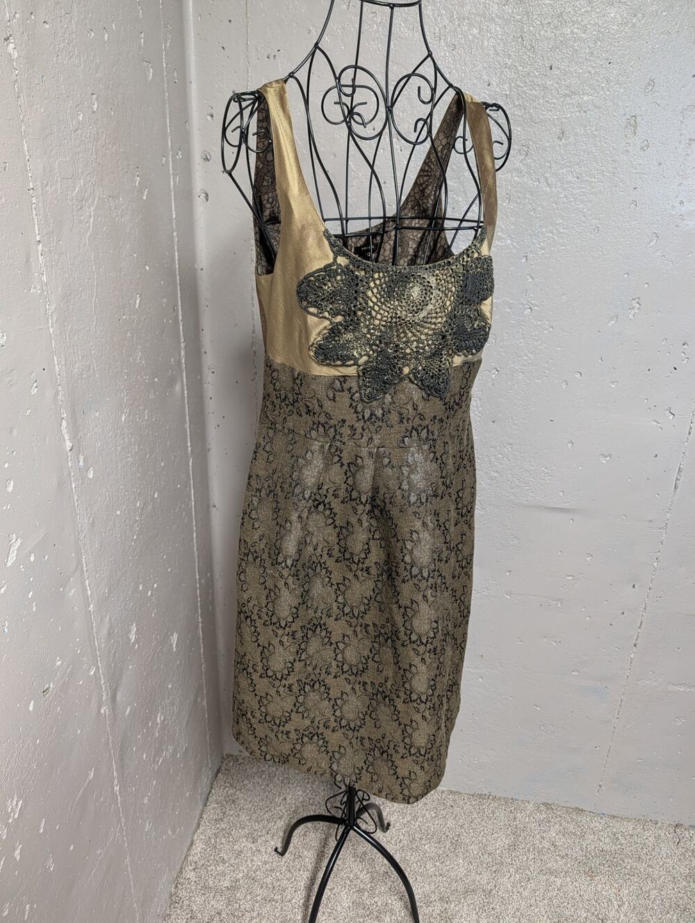 TOCCA Wool Silk Crochet Appliqué Tapestry Dress 12 Y2K Dark Romantic